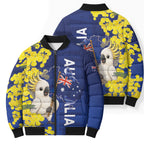 Australia Cockatoo Bomber Puffer Jacket Aussie Flag With Golden Wattle