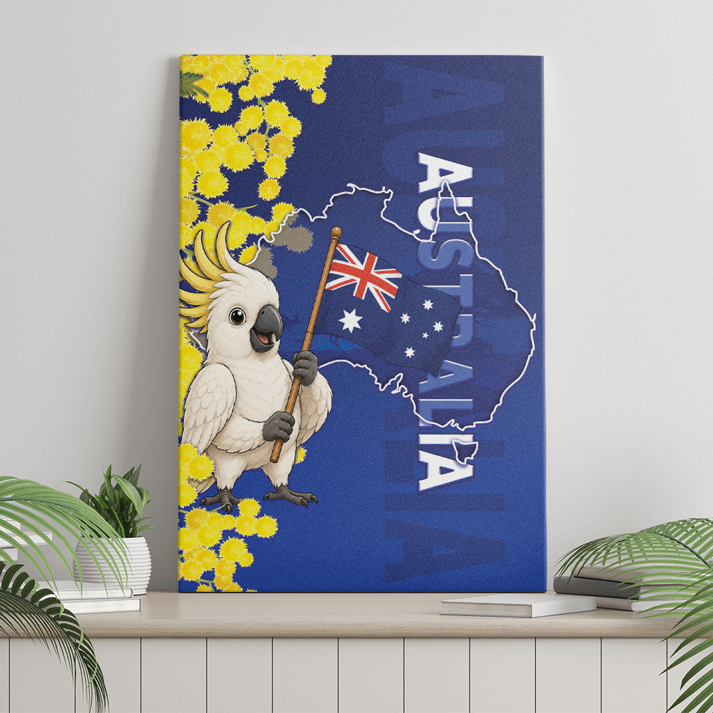 Australia Cockatoo Canvas Wall Art Aussie Flag With Golden Wattle