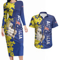 Australia Cockatoo Couples Matching Long Sleeve Bodycon Dress and Hawaiian Shirt Aussie Flag With Golden Wattle