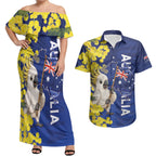 Australia Cockatoo Couples Matching Off Shoulder Maxi Dress and Hawaiian Shirt Aussie Flag With Golden Wattle