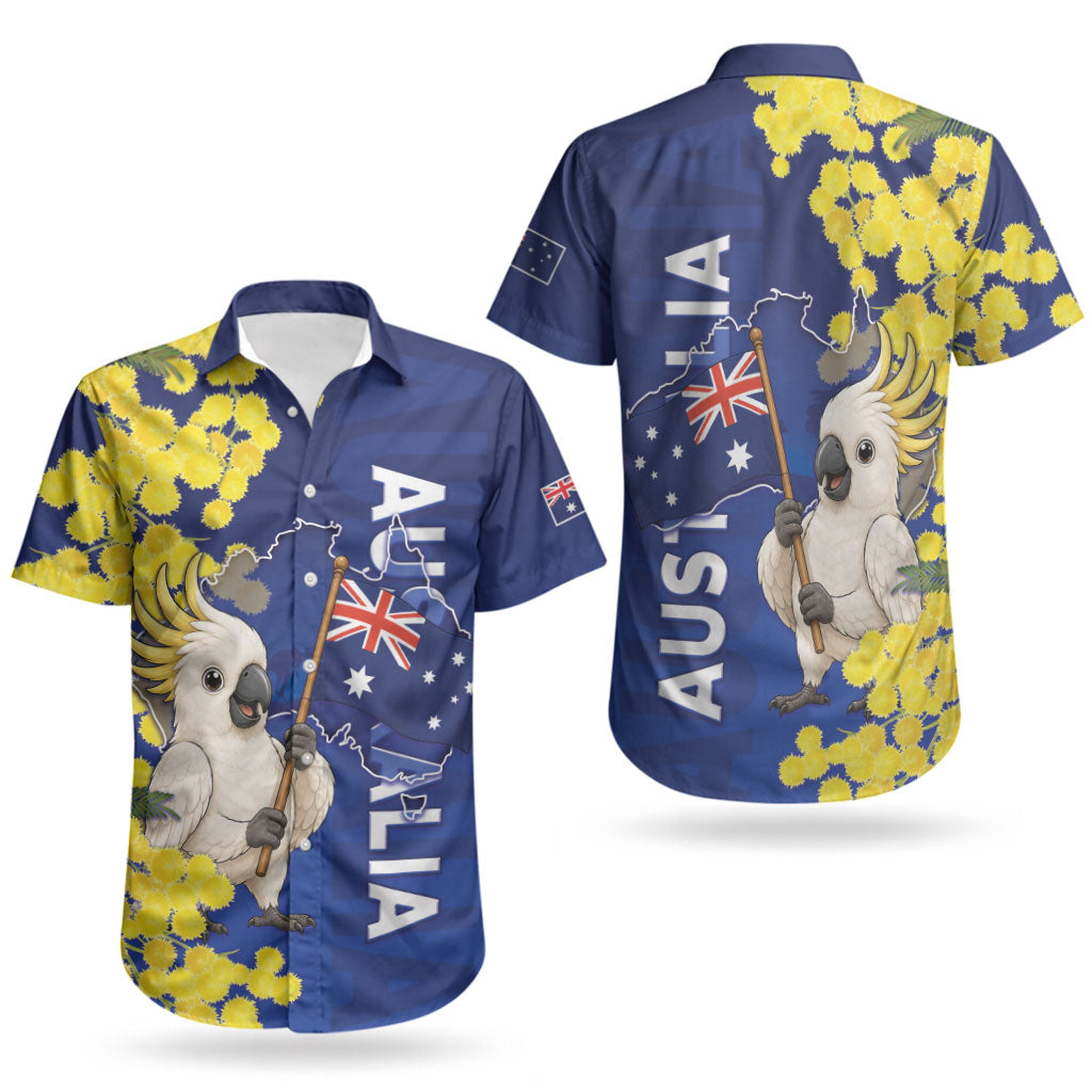 Australia Cockatoo Couples Matching Off Shoulder Maxi Dress and Hawaiian Shirt Aussie Flag With Golden Wattle