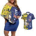 Australia Cockatoo Couples Matching Off Shoulder Short Dress and Hawaiian Shirt Aussie Flag With Golden Wattle