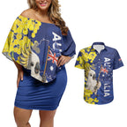 Australia Cockatoo Couples Matching Off Shoulder Short Dress and Hawaiian Shirt Aussie Flag With Golden Wattle
