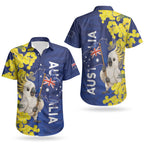 Australia Cockatoo Couples Matching Off Shoulder Short Dress and Hawaiian Shirt Aussie Flag With Golden Wattle
