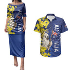 Australia Cockatoo Couples Matching Puletasi and Hawaiian Shirt Aussie Flag With Golden Wattle