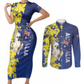 Australia Cockatoo Couples Matching Short Sleeve Bodycon Dress and Long Sleeve Button Shirt Aussie Flag With Golden Wattle