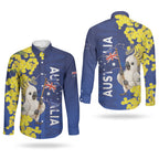 Australia Cockatoo Couples Matching Short Sleeve Bodycon Dress and Long Sleeve Button Shirt Aussie Flag With Golden Wattle