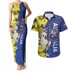 Australia Cockatoo Couples Matching Tank Maxi Dress and Hawaiian Shirt Aussie Flag With Golden Wattle