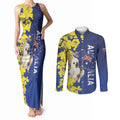 Australia Cockatoo Couples Matching Tank Maxi Dress and Long Sleeve Button Shirt Aussie Flag With Golden Wattle