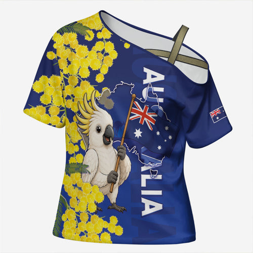 Australia Cockatoo Cross Shoulder Shirt Aussie Flag With Golden Wattle