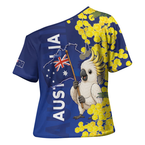Australia Cockatoo Cross Shoulder Shirt Aussie Flag With Golden Wattle