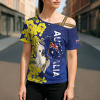 Australia Cockatoo Cross Shoulder Shirt Aussie Flag With Golden Wattle