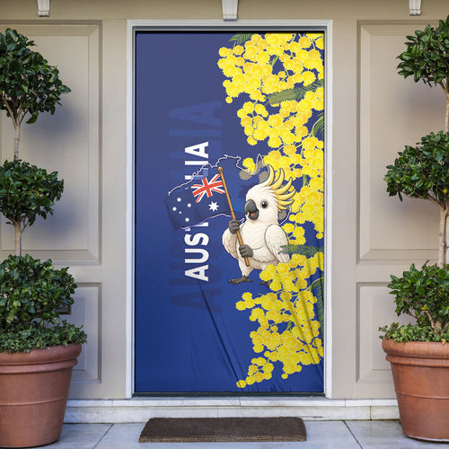 Australia Cockatoo Door Cover Aussie Flag With Golden Wattle