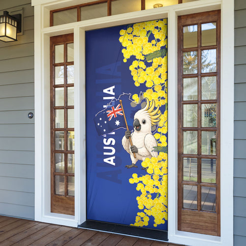 Australia Cockatoo Door Cover Aussie Flag With Golden Wattle