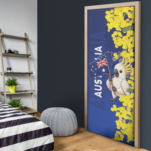 Australia Cockatoo Door Cover Aussie Flag With Golden Wattle