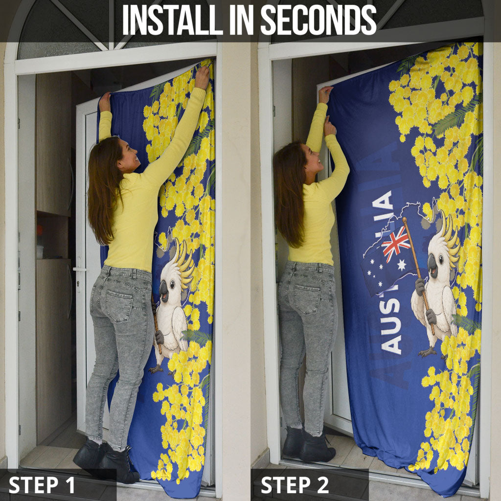 Australia Cockatoo Door Cover Aussie Flag With Golden Wattle