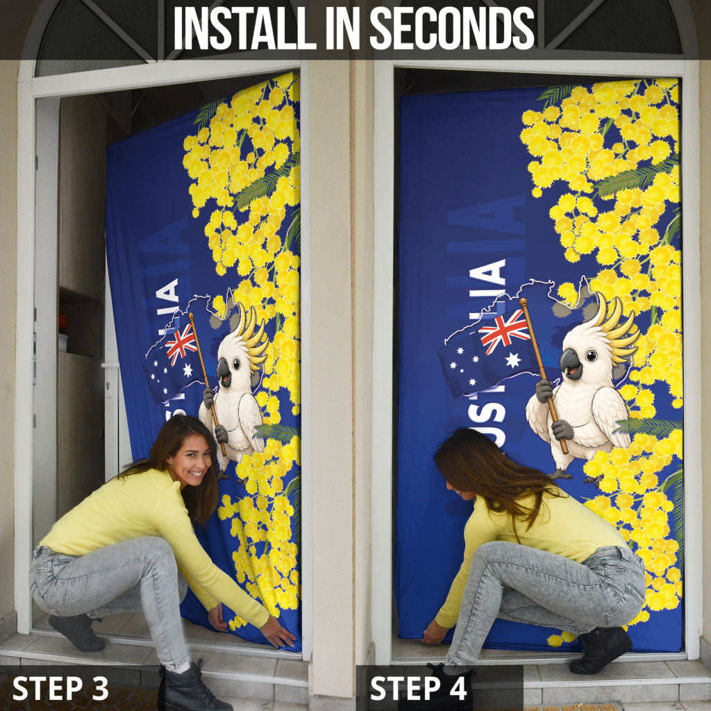 Australia Cockatoo Door Cover Aussie Flag With Golden Wattle