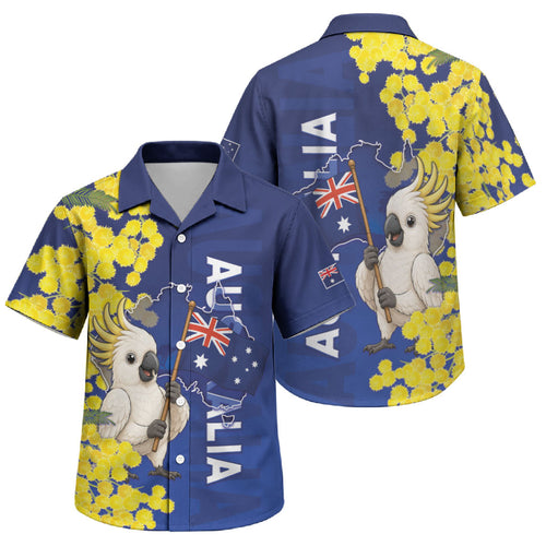 Australia Cockatoo Family Matching Off The Shoulder Long Sleeve Dress and Hawaiian Shirt Aussie Flag With Golden Wattle