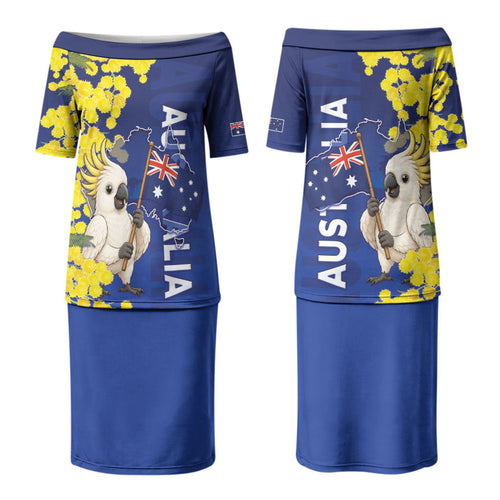 Australia Cockatoo Family Matching Puletasi and Hawaiian Shirt Aussie Flag With Golden Wattle