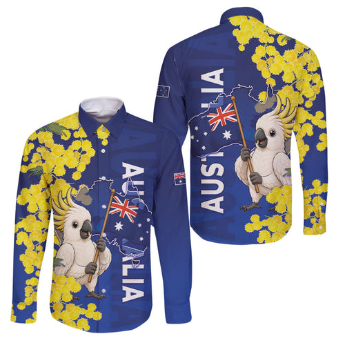 Australia Cockatoo Family Matching Summer Maxi Dress and Hawaiian Shirt Aussie Flag With Golden Wattle