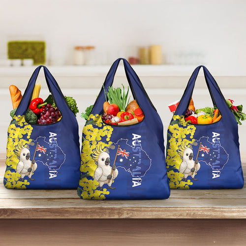 Australia Cockatoo Grocery Bag Aussie Flag With Golden Wattle