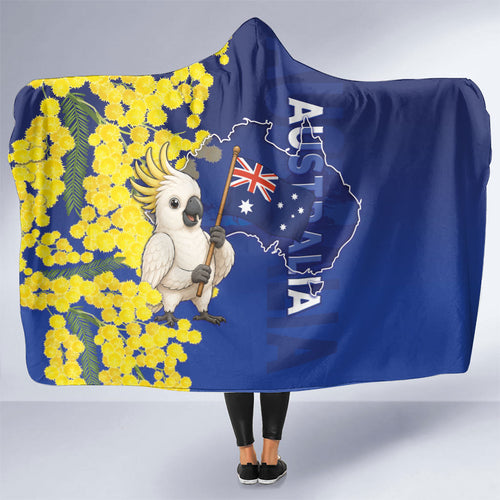 Australia Cockatoo Hooded Blanket Aussie Flag With Golden Wattle