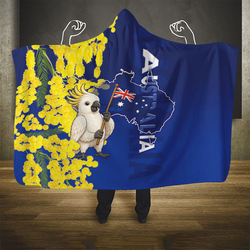 Australia Cockatoo Hooded Blanket Aussie Flag With Golden Wattle
