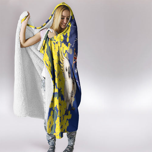 Australia Cockatoo Hooded Blanket Aussie Flag With Golden Wattle