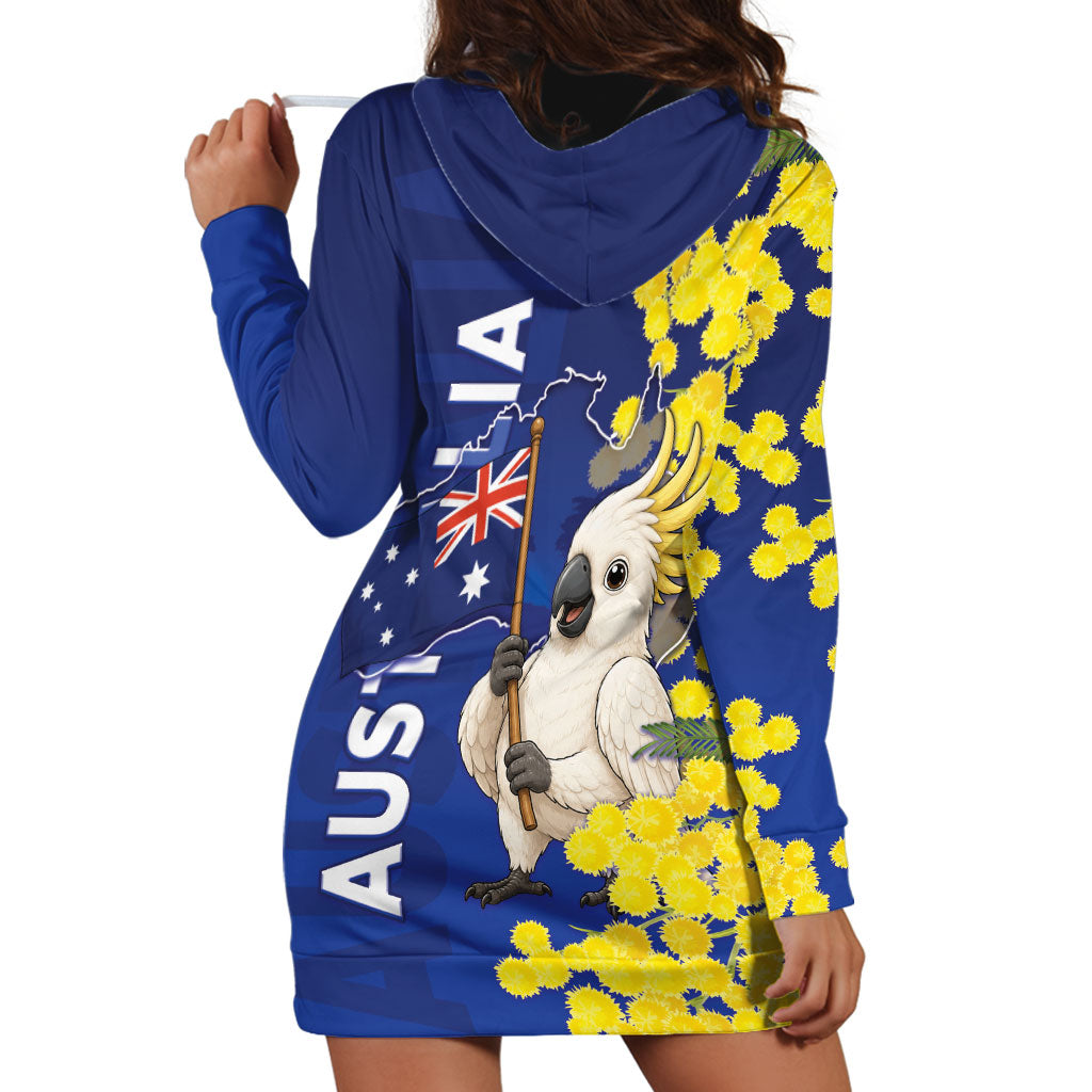 Australia Cockatoo Hoodie Dress Aussie Flag With Golden Wattle