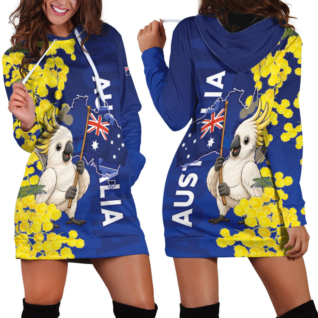 Australia Cockatoo Hoodie Dress Aussie Flag With Golden Wattle