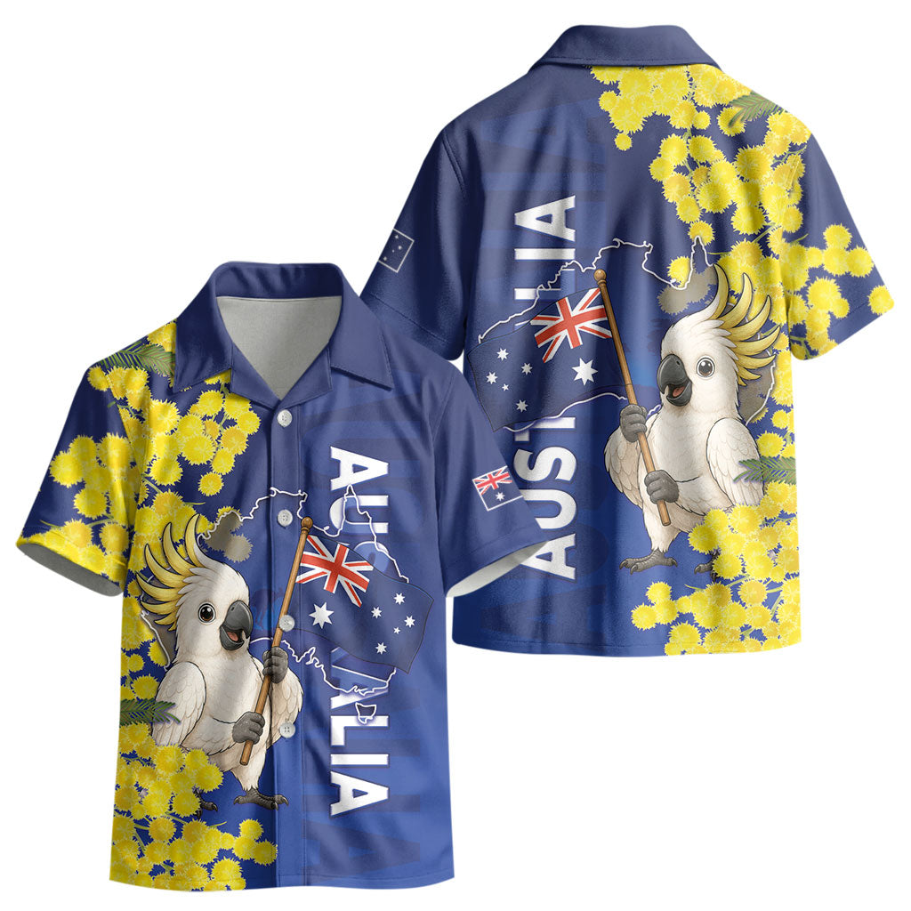 Australia Cockatoo Kid Hawaiian Shirt Aussie Flag With Golden Wattle