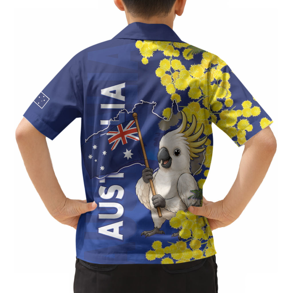 Australia Cockatoo Kid Hawaiian Shirt Aussie Flag With Golden Wattle