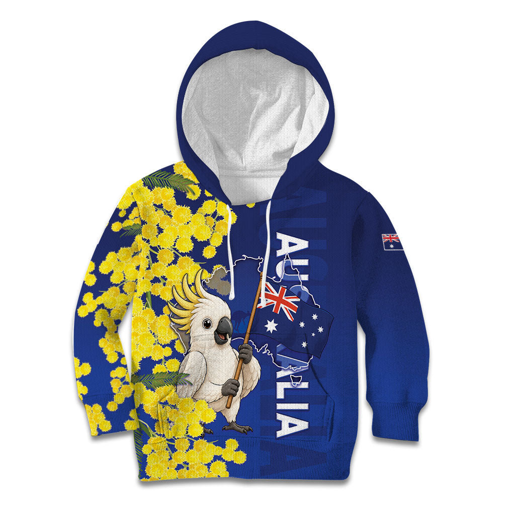 Australia Cockatoo Kid Hoodie Aussie Flag With Golden Wattle