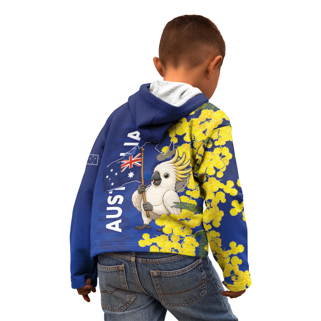 Australia Cockatoo Kid Hoodie Aussie Flag With Golden Wattle