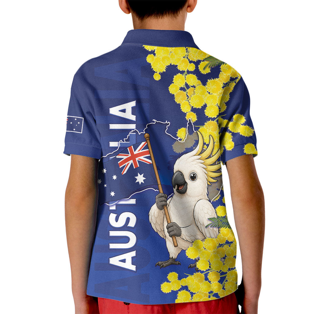 Australia Cockatoo Kid Polo Shirt Aussie Flag With Golden Wattle
