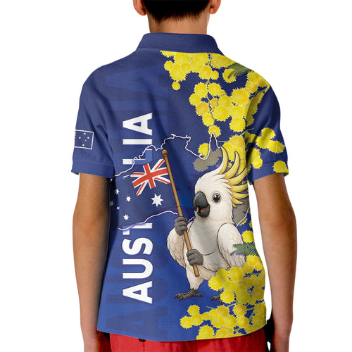 Australia Cockatoo Kid Polo Shirt Aussie Flag With Golden Wattle