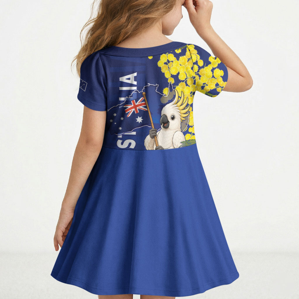 Australia Cockatoo Kid Short Sleeve Dress Aussie Flag With Golden Wattle