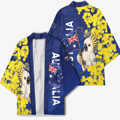 Australia Cockatoo Kimono Aussie Flag With Golden Wattle