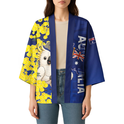 Australia Cockatoo Kimono Aussie Flag With Golden Wattle