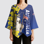Australia Cockatoo Kimono Sleeve Blouse Aussie Flag With Golden Wattle