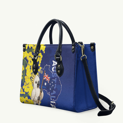 Australia Cockatoo Leather Bag Aussie Flag With Golden Wattle