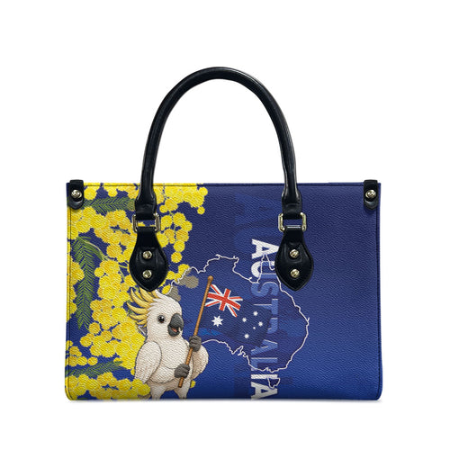 Australia Cockatoo Leather Bag Aussie Flag With Golden Wattle
