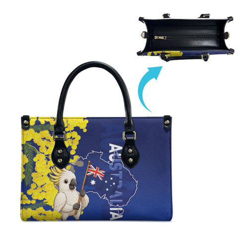 Australia Cockatoo Leather Bag Aussie Flag With Golden Wattle