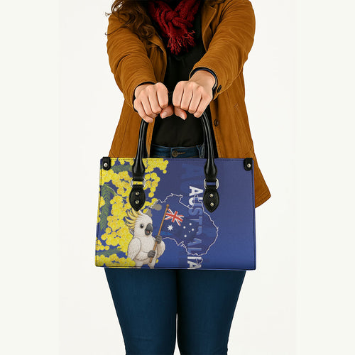 Australia Cockatoo Leather Bag Aussie Flag With Golden Wattle