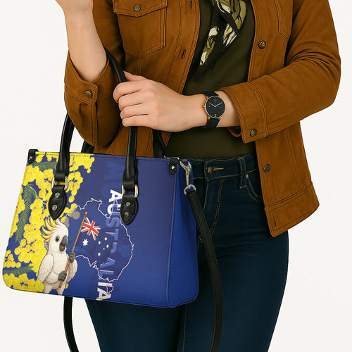 Australia Cockatoo Leather Bag Aussie Flag With Golden Wattle