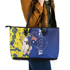 Australia Cockatoo Leather Tote Bag Aussie Flag With Golden Wattle