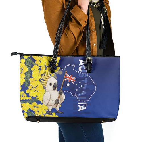 Australia Cockatoo Leather Tote Bag Aussie Flag With Golden Wattle