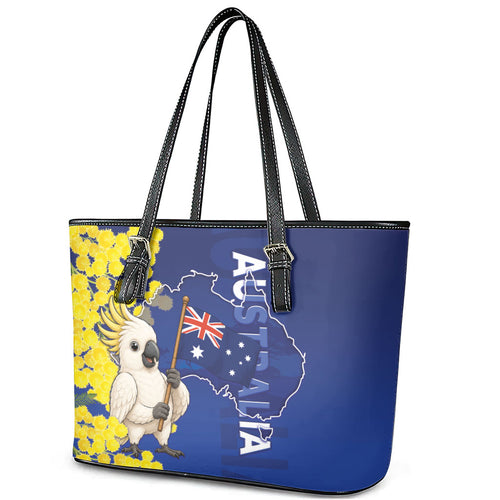 Australia Cockatoo Leather Tote Bag Aussie Flag With Golden Wattle