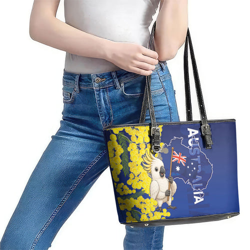 Australia Cockatoo Leather Tote Bag Aussie Flag With Golden Wattle