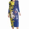 Australia Cockatoo Long Sleeve Bodycon Dress Aussie Flag With Golden Wattle